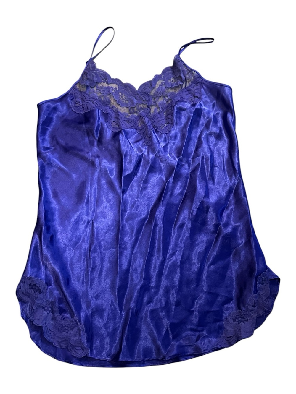 Victoria’s Secret Blue Satin Lace Slip Chemise Nightgown M